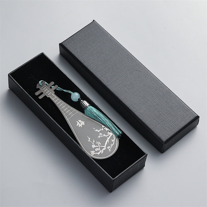 Buddha Stones Classical Musical Instruments Pipa Guzheng Guqin Ruan Metal Bookmarks Tassel With Gift Box - Black - Pipa-Gift Box - image 19