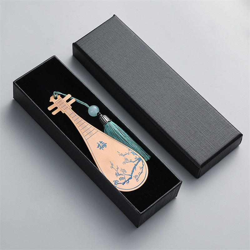 Buddha Stones Classical Musical Instruments Pipa Guzheng Guqin Ruan Metal Bookmarks Tassel With Gift Box - Rose Gold - Pipa-Gift Box - image 15