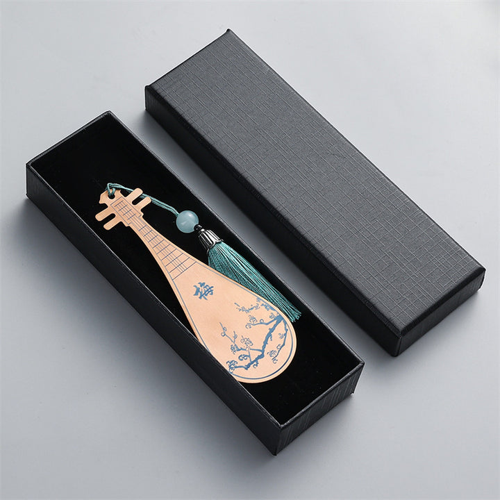 Buddha Stones Classical Musical Instruments Pipa Guzheng Guqin Ruan Metal Bookmarks Tassel With Gift Box - Rose Gold - Pipa-Gift Box - image 15