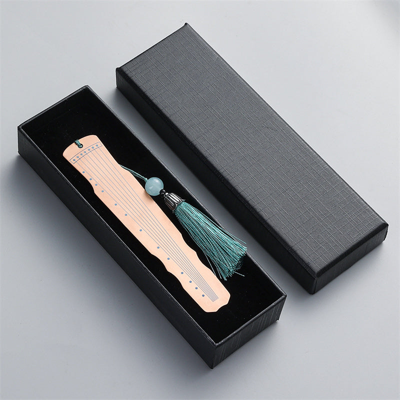 Buddha Stones Classical Musical Instruments Pipa Guzheng Guqin Ruan Metal Bookmarks Tassel With Gift Box - Rose Gold - Guqin-Gift Box - image 17