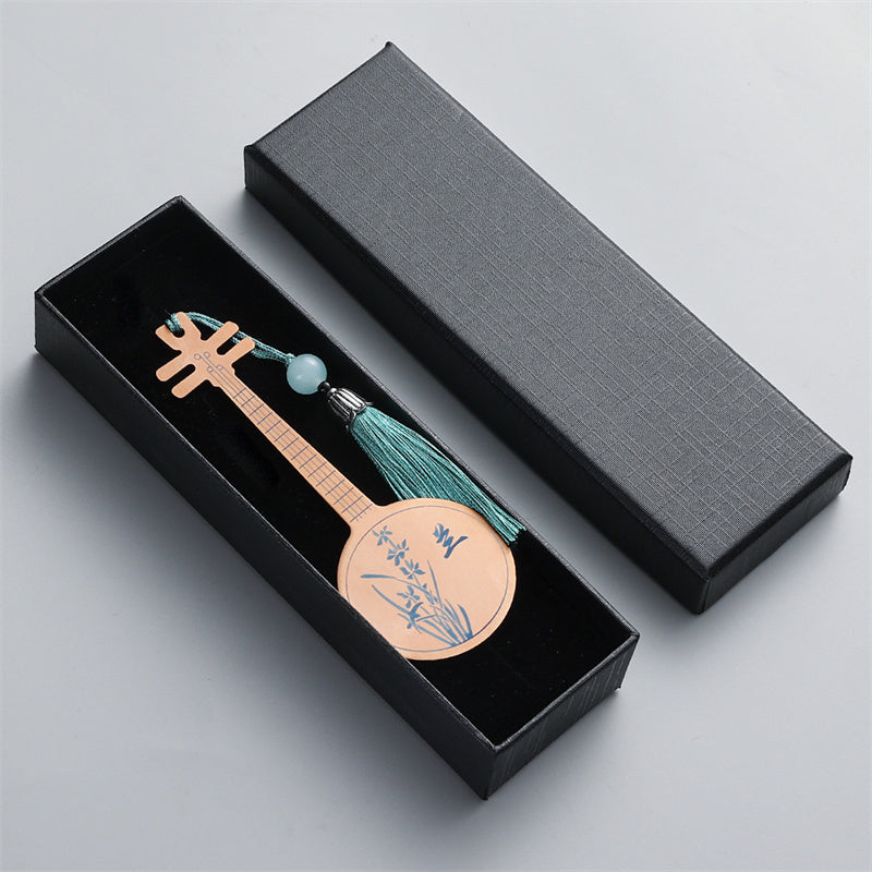 Buddha Stones Classical Musical Instruments Pipa Guzheng Guqin Ruan Metal Bookmarks Tassel With Gift Box - Rose Gold - Ruan-Gift Box - image 18