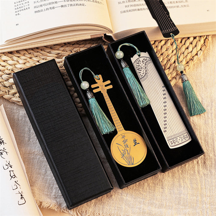 Buddha Stones Classical Musical Instruments Pipa Guzheng Guqin Ruan Metal Bookmarks Tassel With Gift Box - image 24