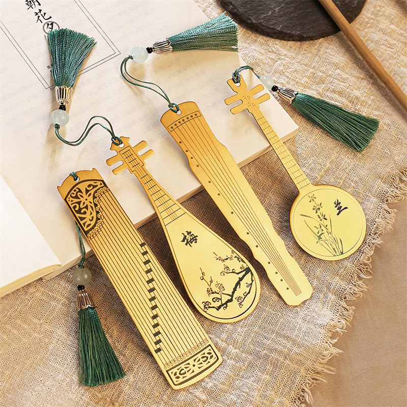Buddha Stones Classical Musical Instruments Pipa Guzheng Guqin Ruan Metal Bookmarks Tassel With Gift Box - image 1