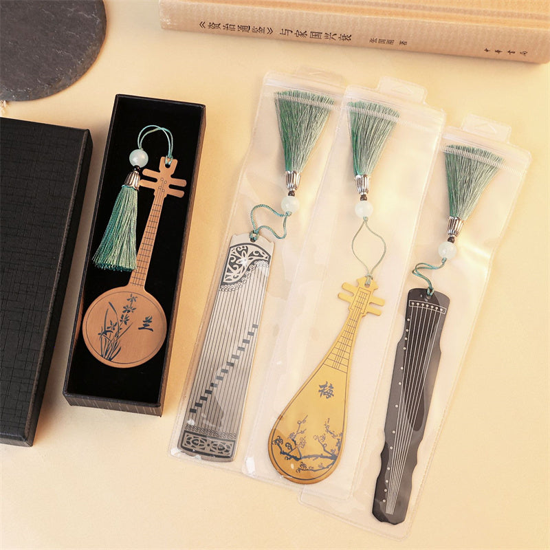 Buddha Stones Classical Musical Instruments Pipa Guzheng Guqin Ruan Metal Bookmarks Tassel With Gift Box - image 27