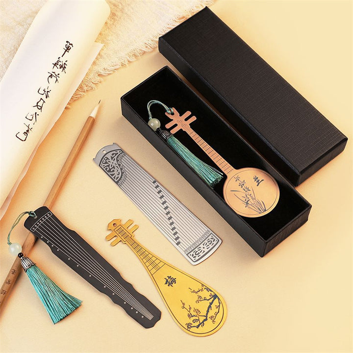 Buddha Stones Classical Musical Instruments Pipa Guzheng Guqin Ruan Metal Bookmarks Tassel With Gift Box - image 26