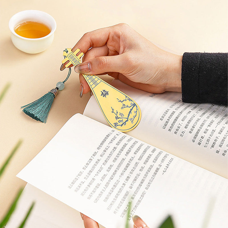 Buddha Stones Classical Musical Instruments Pipa Guzheng Guqin Ruan Metal Bookmarks Tassel With Gift Box - image 9