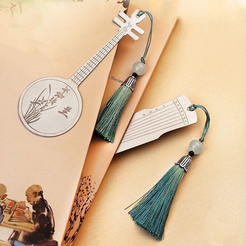 Buddha Stones Classical Musical Instruments Pipa Guzheng Guqin Ruan Metal Bookmarks Tassel With Gift Box - image 28