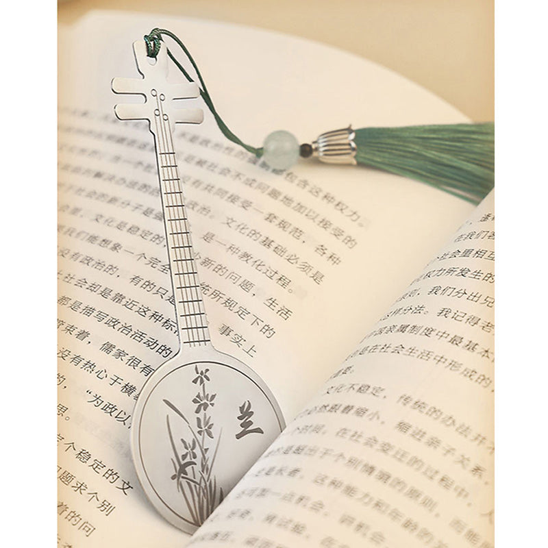 Buddha Stones Classical Musical Instruments Pipa Guzheng Guqin Ruan Metal Bookmarks Tassel With Gift Box - image 7