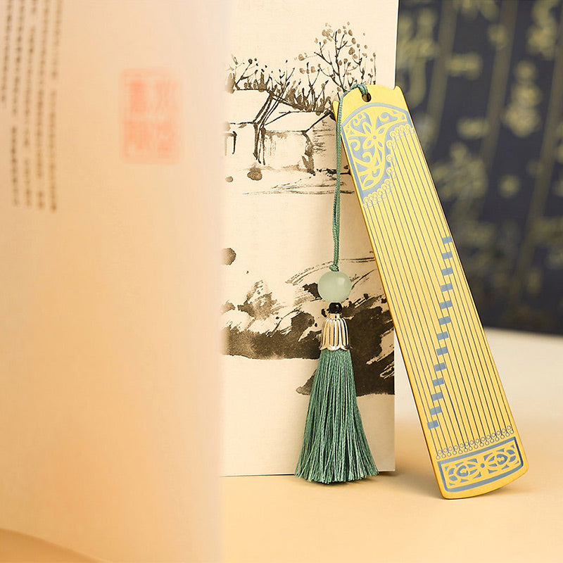 Buddha Stones Classical Musical Instruments Pipa Guzheng Guqin Ruan Metal Bookmarks Tassel With Gift Box - image 11