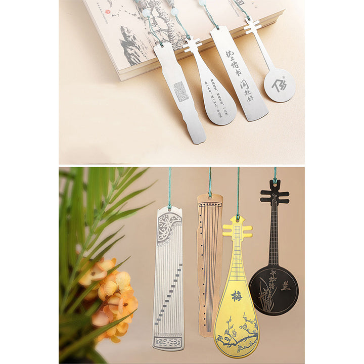 Buddha Stones Classical Musical Instruments Pipa Guzheng Guqin Ruan Metal Bookmarks Tassel With Gift Box - image 30