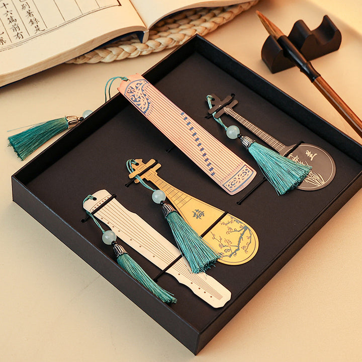 Buddha Stones Classical Musical Instruments Pipa Guzheng Guqin Ruan Metal Bookmarks Tassel With Gift Box - image 2