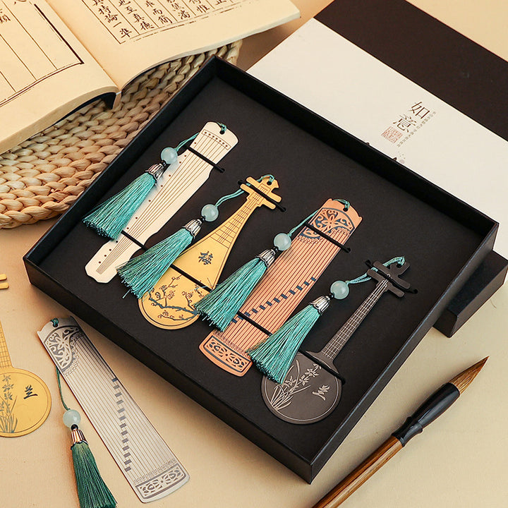 Buddha Stones Classical Musical Instruments Pipa Guzheng Guqin Ruan Metal Bookmarks Tassel With Gift Box - image 0