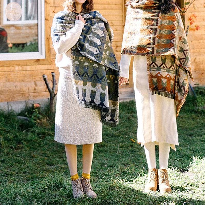 Buddha Stones Tibetan Shawl Classic Geometry Pattern Winter Cozy Travel Scarf Wrap - image 1