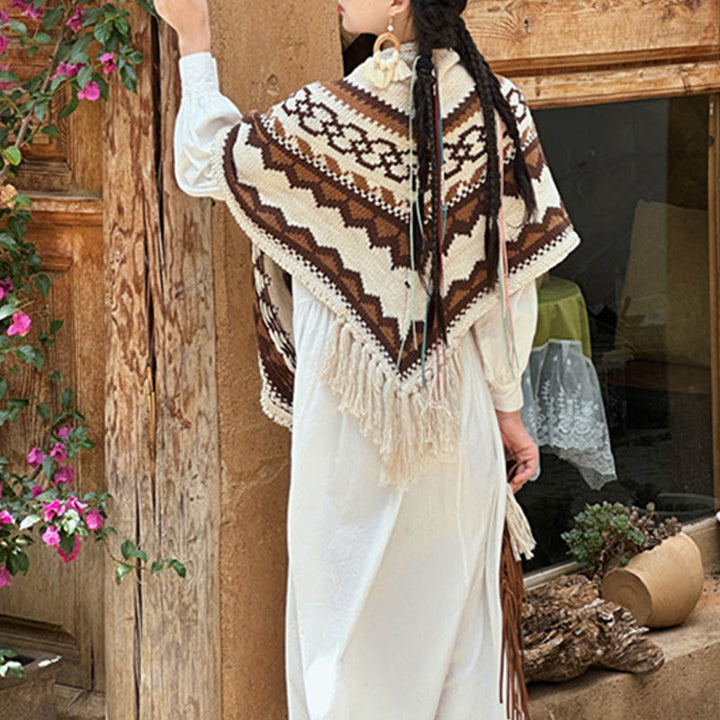 Buddha Stones Tibetan Striped Brown Beige Tassel Shawl Winter Cozy Travel Scarf Wrap - image 3