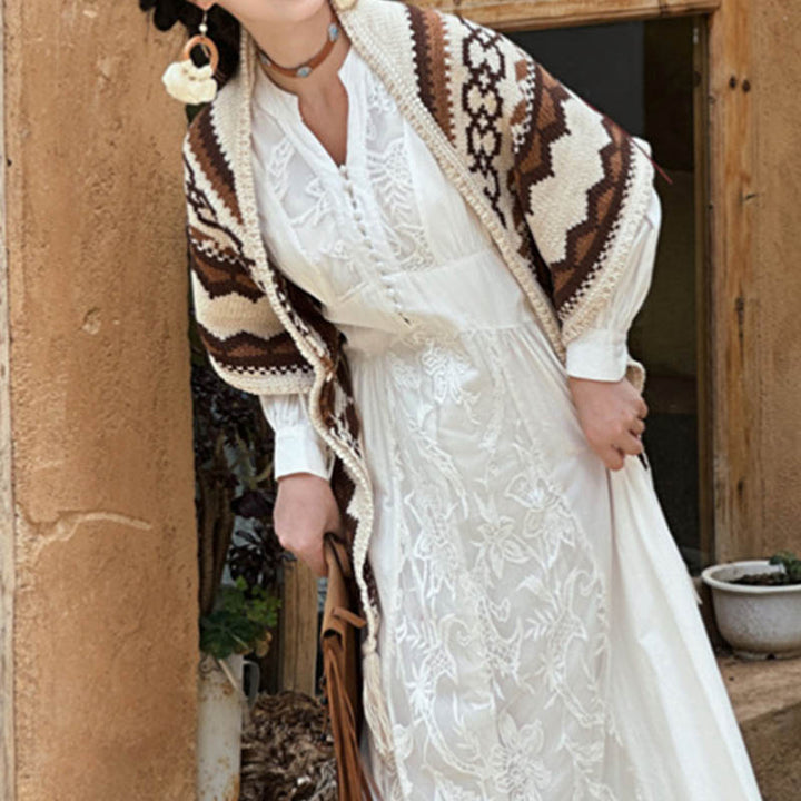 Buddha Stones Tibetan Striped Brown Beige Tassel Shawl Winter Cozy Travel Scarf Wrap - image 10