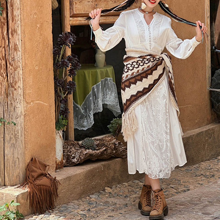 Buddha Stones Tibetan Striped Brown Beige Tassel Shawl Winter Cozy Travel Scarf Wrap - image 7