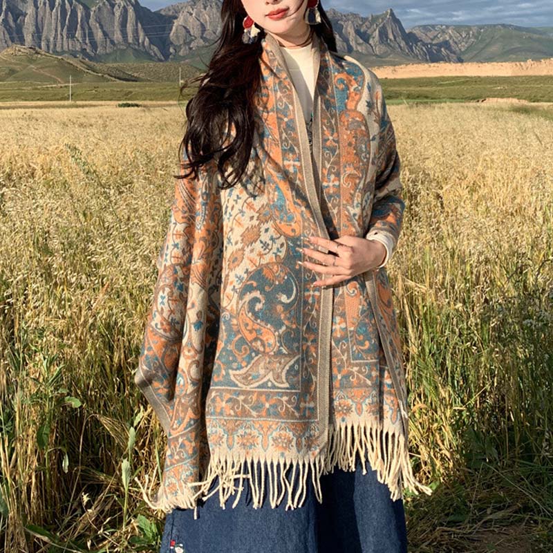 Buddha Stones Tibetan Flower Branch Tassel Shawl Cozy Travel Scarf Wrap - image 1