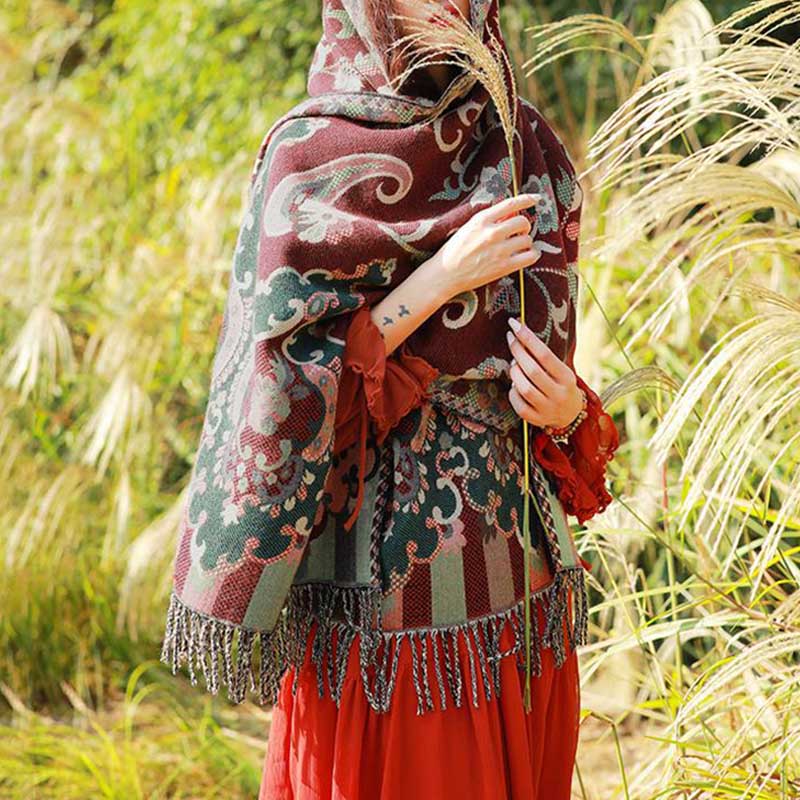 Buddha Stones Tibetan Flowers Leaves Branch Design Tassel Shawl Cozy Travel Scarf Wrap - image 7