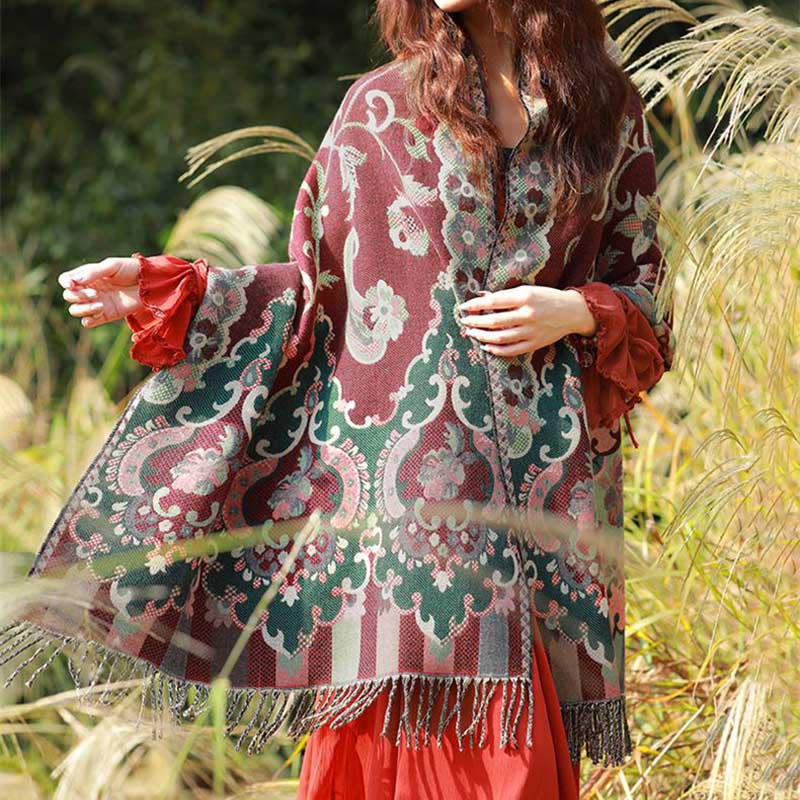 Buddha Stones Tibetan Flowers Leaves Branch Design Tassel Shawl Cozy Travel Scarf Wrap - image 2