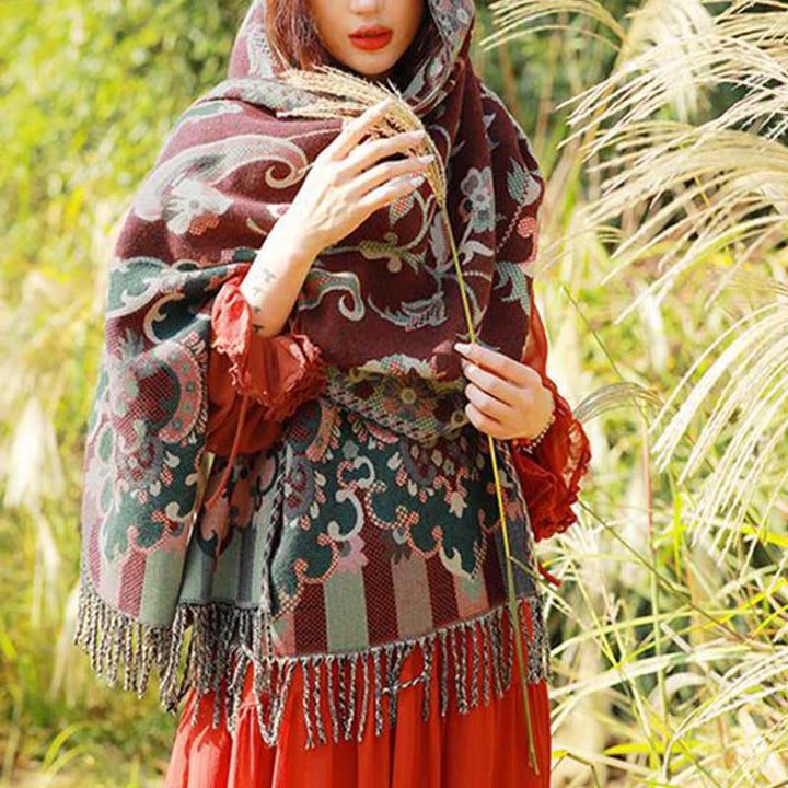 Buddha Stones Tibetan Flowers Leaves Branch Design Tassel Shawl Cozy Travel Scarf Wrap - image 9