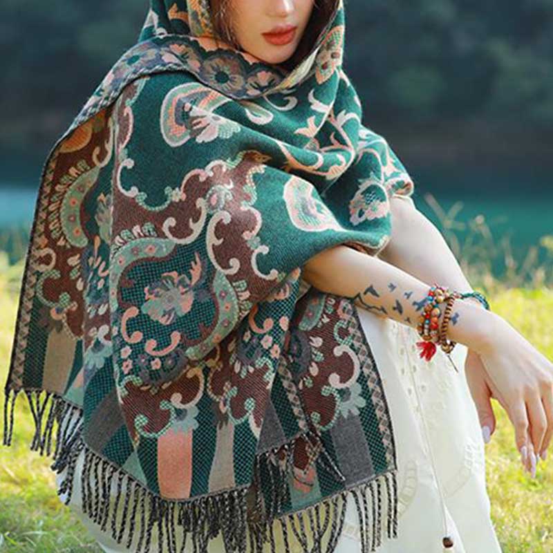 Buddha Stones Tibetan Flowers Leaves Branch Design Tassel Shawl Cozy Travel Scarf Wrap - image 26