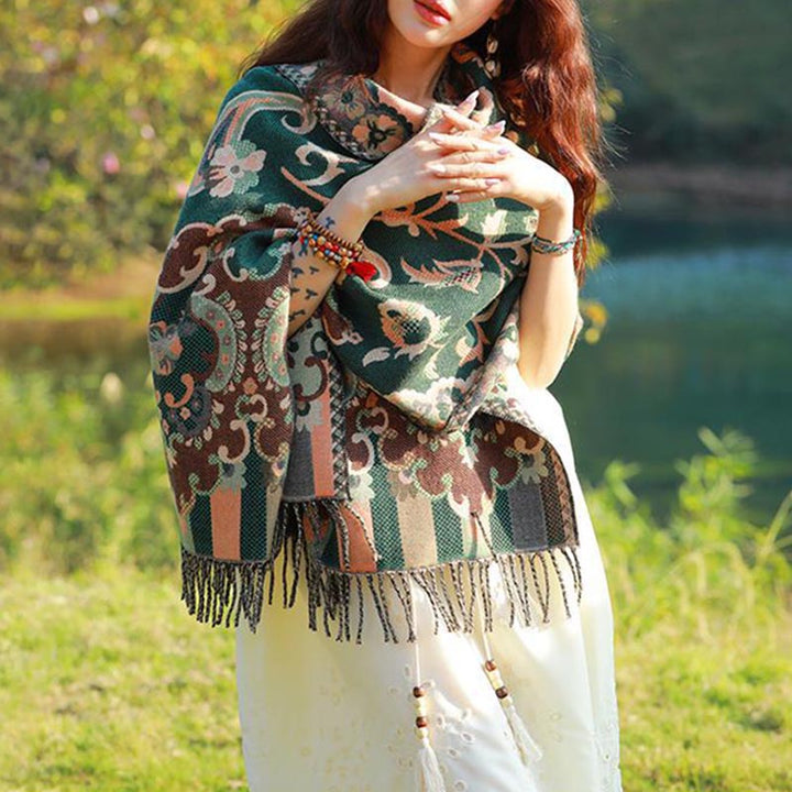 Buddha Stones Tibetan Flowers Leaves Branch Design Tassel Shawl Cozy Travel Scarf Wrap - image 22