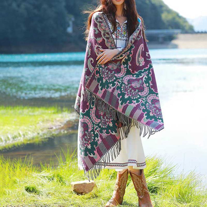 Buddha Stones Tibetan Flowers Leaves Branch Design Tassel Shawl Cozy Travel Scarf Wrap - image 13