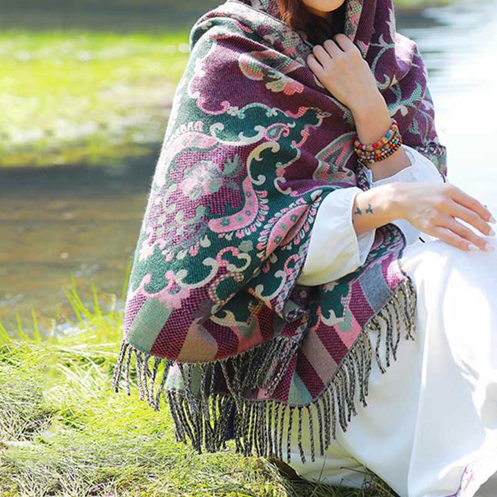 Buddha Stones Tibetan Flowers Leaves Branch Design Tassel Shawl Cozy Travel Scarf Wrap - image 16