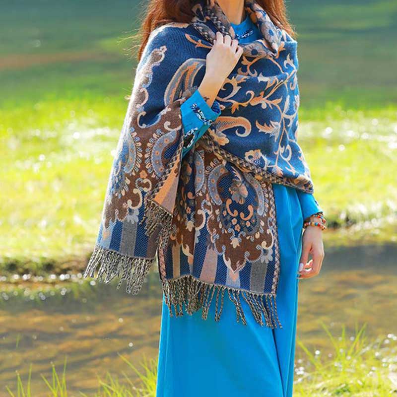 Buddha Stones Tibetan Flowers Leaves Branch Design Tassel Shawl Cozy Travel Scarf Wrap - image 41