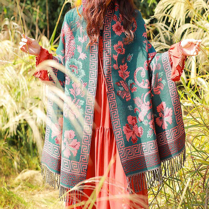 Buddha Stones Tibetan Flowers Leaves Pattern Design Shawl Cozy Travel Scarf Wrap - image 6