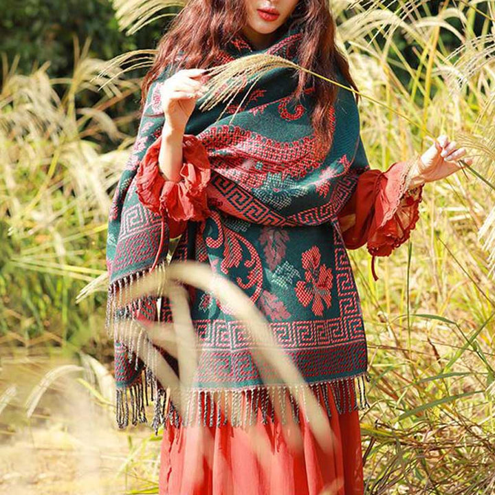 Buddha Stones Tibetan Flowers Leaves Pattern Design Shawl Cozy Travel Scarf Wrap - image 2