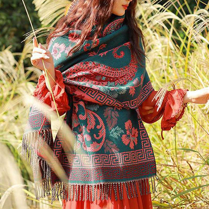 Buddha Stones Tibetan Flowers Leaves Pattern Design Shawl Cozy Travel Scarf Wrap - image 5