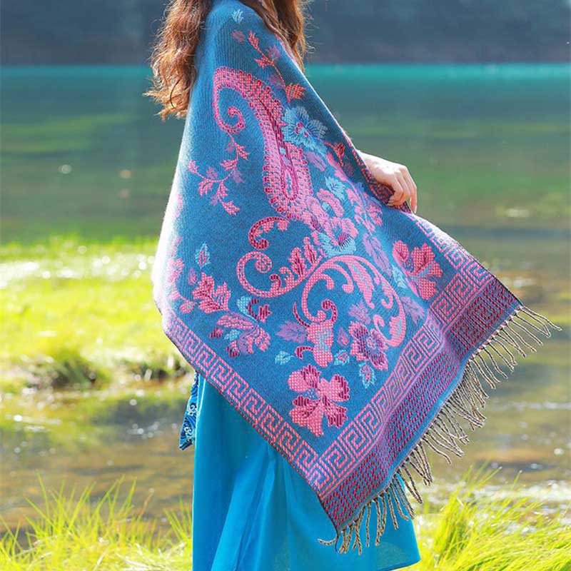 Buddha Stones Tibetan Flowers Leaves Pattern Design Shawl Cozy Travel Scarf Wrap - image 12