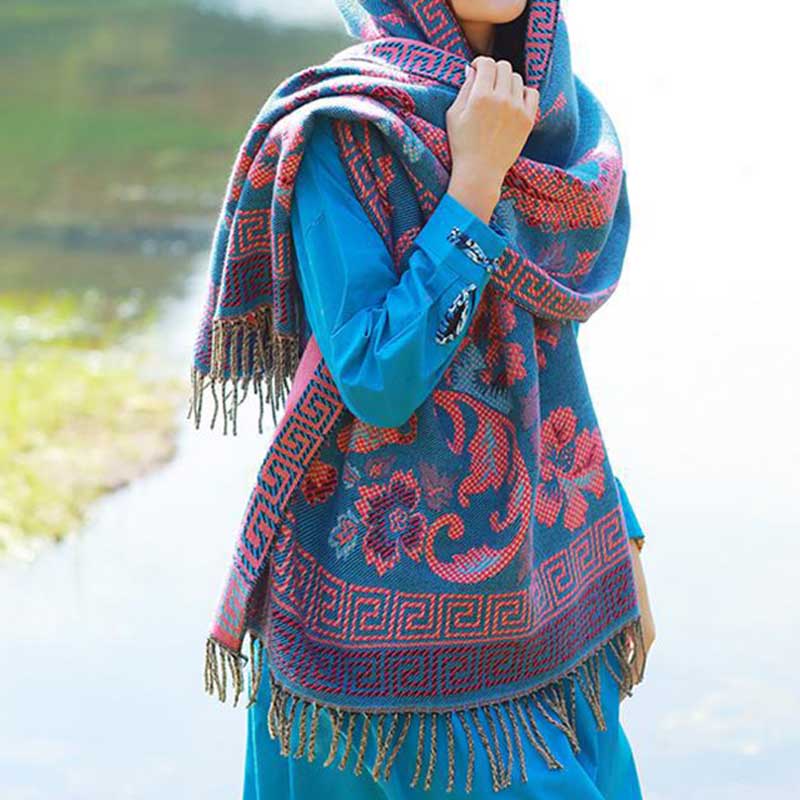 Buddha Stones Tibetan Flowers Leaves Pattern Design Shawl Cozy Travel Scarf Wrap - image 14