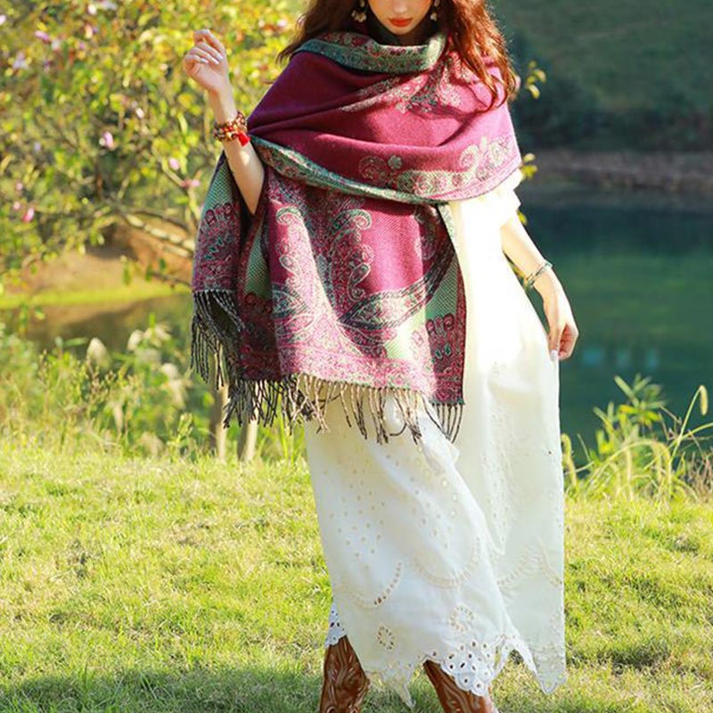 Buddha Stones Tibetan Vine Leaves Pattern Design Shawl Cozy Travel Scarf Wrap - image 19