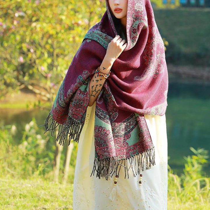 Buddha Stones Tibetan Vine Leaves Pattern Design Shawl Cozy Travel Scarf Wrap - image 15