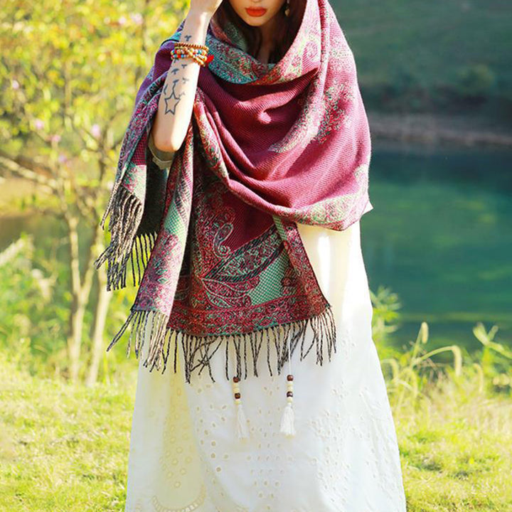 Buddha Stones Tibetan Vine Leaves Pattern Design Shawl Cozy Travel Scarf Wrap - image 20