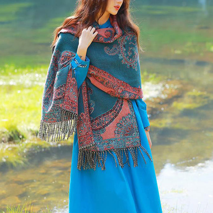 Buddha Stones Tibetan Vine Leaves Pattern Design Shawl Cozy Travel Scarf Wrap - image 29