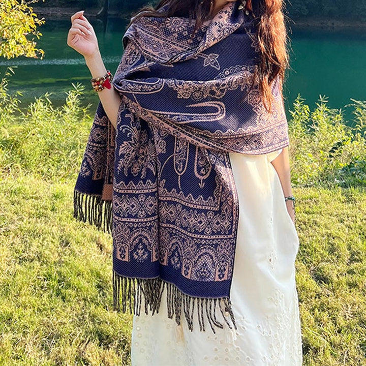 Buddha Stones Vintage Tibetan Leaves Pattern Design Shawl Cozy Travel Scarf Wrap - Orchid - image 8