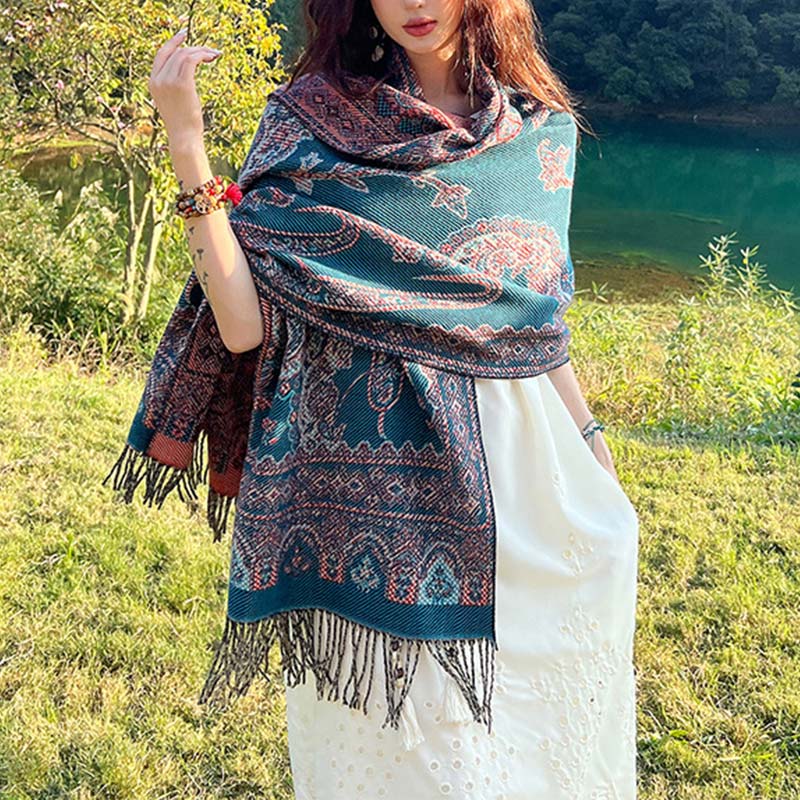 Buddha Stones Vintage Tibetan Leaves Pattern Design Shawl Cozy Travel Scarf Wrap - Aqua - image 31