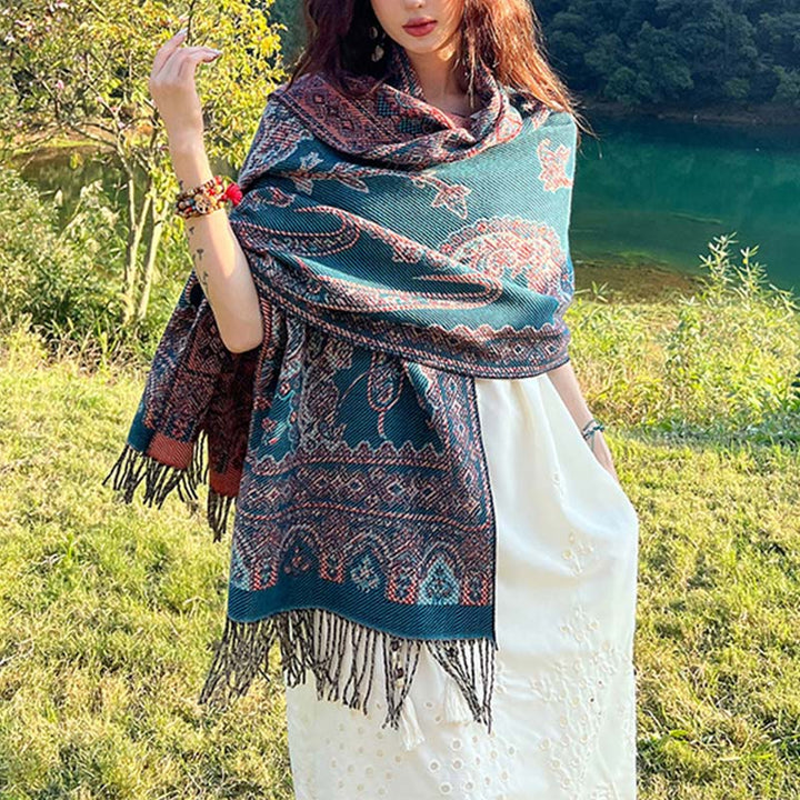 Buddha Stones Vintage Tibetan Leaves Pattern Design Shawl Cozy Travel Scarf Wrap - Aqua - image 31
