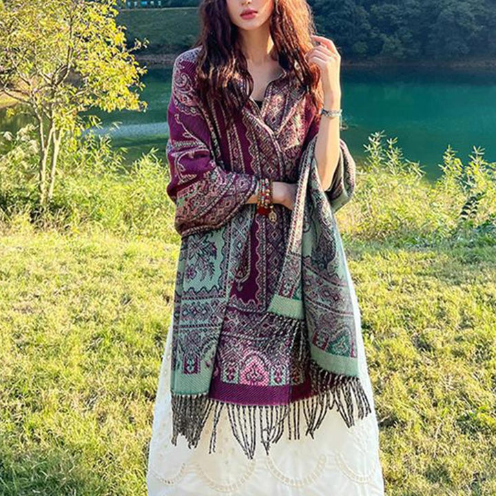 Buddha Stones Vintage Tibetan Leaves Pattern Design Shawl Cozy Travel Scarf Wrap - image 5