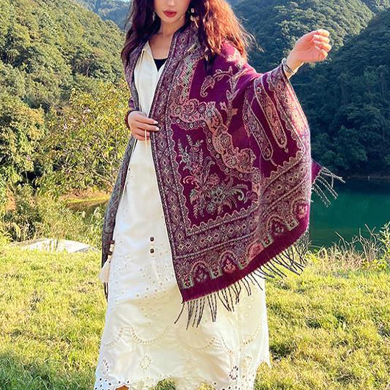 Buddha Stones Vintage Tibetan Leaves Pattern Design Shawl Cozy Travel Scarf Wrap - image 7