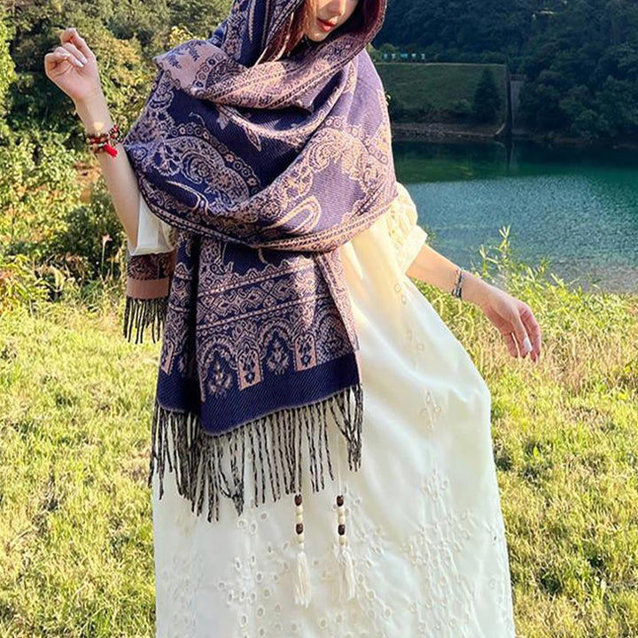 Buddha Stones Vintage Tibetan Leaves Pattern Design Shawl Cozy Travel Scarf Wrap - image 10