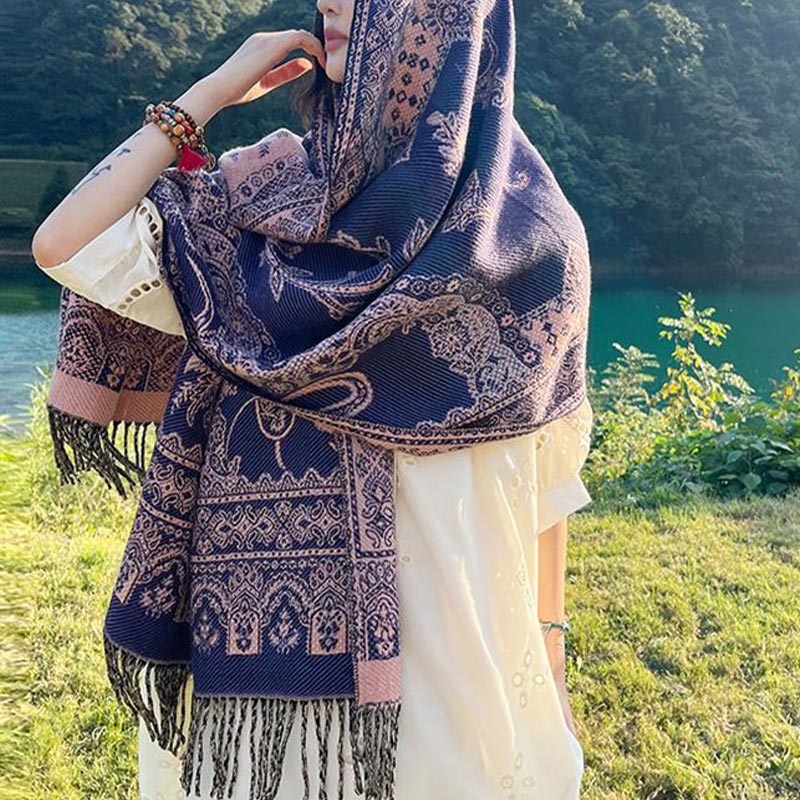 Buddha Stones Vintage Tibetan Leaves Pattern Design Shawl Cozy Travel Scarf Wrap - image 11