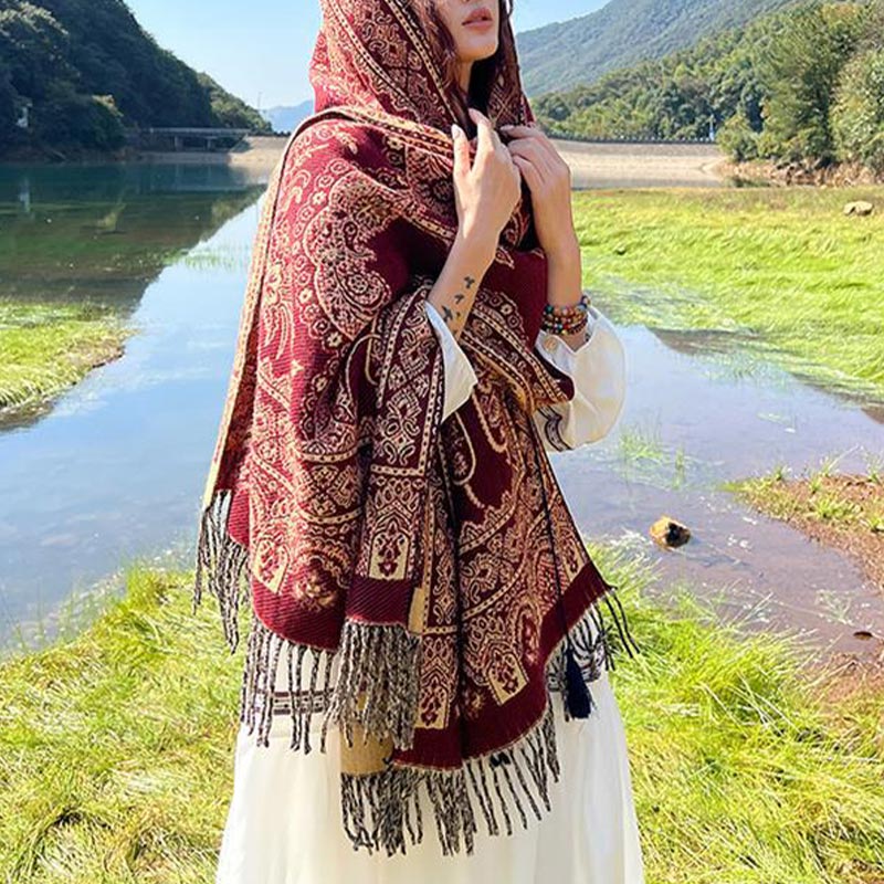 Buddha Stones Vintage Tibetan Leaves Pattern Design Shawl Cozy Travel Scarf Wrap - image 19