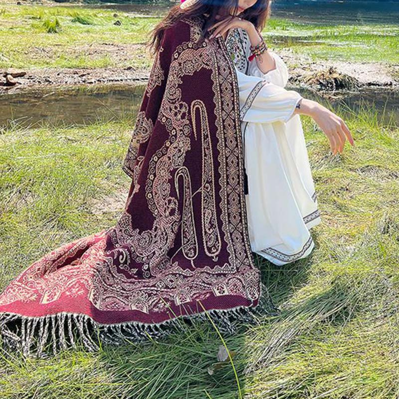 Buddha Stones Vintage Tibetan Leaves Pattern Design Shawl Cozy Travel Scarf Wrap - image 20