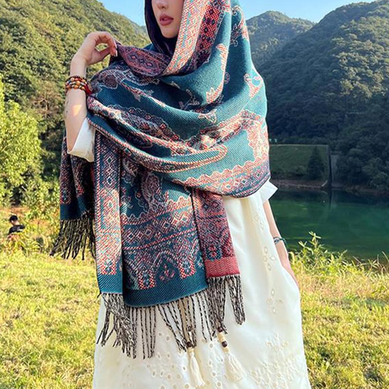 Buddha Stones Vintage Tibetan Leaves Pattern Design Shawl Cozy Travel Scarf Wrap - image 32