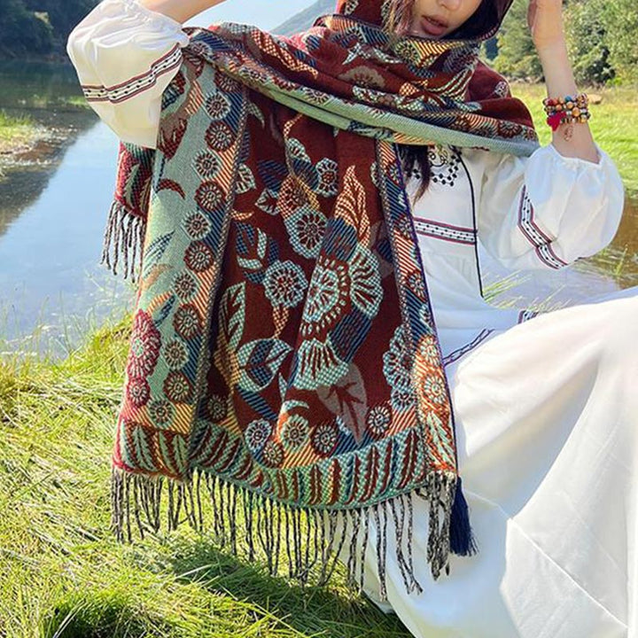 Buddha Stones Tibetan Flower Floral Leaves Pattern Design Shawl Cozy Travel Scarf Wrap - image 33