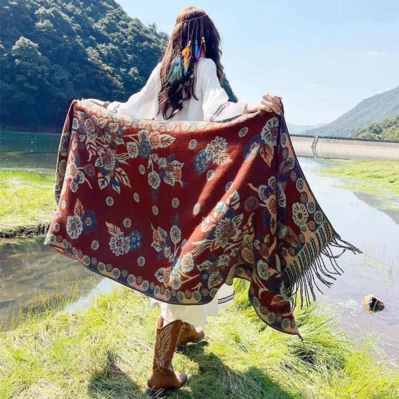 Buddha Stones Tibetan Flower Floral Leaves Pattern Design Shawl Cozy Travel Scarf Wrap - image 30
